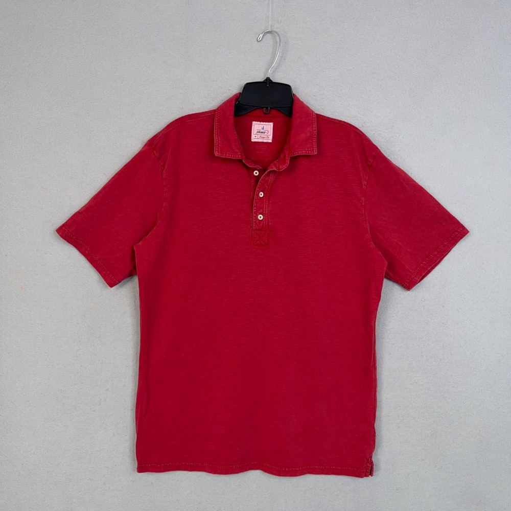 Johnnie-O Polo Shirt Mens Medium Red Slub Knit Hangin Out Preppy Coastal Casual